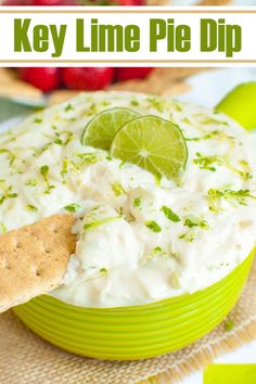 key lime pie dip in a green bowl with crackers