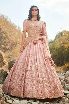 Dolly J-Narah Pink Lehenga Set-INDIASPOPUP.COM Unique Lehenga, Dolly J, Pink Bridal Lehenga, Lehenga Pink, Raw Silk Lehenga, Best Designer Dresses, Zardozi Embroidery, Indian Bride Outfits, Desi Fits