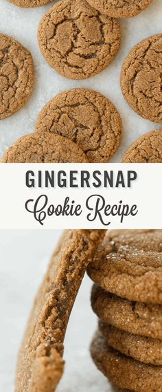 ginger snap cookies stacked on top of each other with the title text overlaying