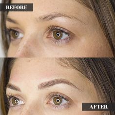 A collection of before and afters completed at our studio. Pic 1 = Eyebrow Microblading (also known as Feathering). Pic 2 = Eyebrow Microblading (also known as Feathering). Pic 3 = Brow Lamination. Pic 4 = Combo Brows (Microblading/Feathering + Shading/Ombre). Artist for all was House of Harvs. Microblading Shapes, Eyebrow Before And After, Eyebrow Shading, Eyebrow Lamination, Eyebrow Makeup Products