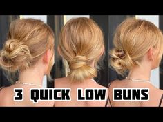 How To: 3 Quick Low Buns For Summer! Medium & Long Hairstyles! - YouTube Quick Buns Hairstyles, Quick Upstyles For Medium Hair, Easy Low Hairstyles For Medium Hair, How To Low Messy Bun Tutorials, Low Bun How To Easy, Low Bun Hairstyles For Fine Hair, How To Do Low Messy Bun Loose Updo, Quick Low Bun Tutorial, Messing Bun For Long Hair