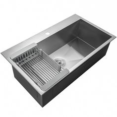 a stainless steel kitchen sink with drainer and grate in the bottom left side