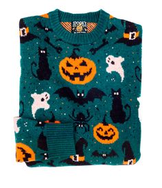 The Spooktacular Sweater is a festive display of seasonal charm! From ghastly ghosts and grinning jack-o'-lanterns to swooping bats, black cats, and witches' hats, every inch is packed with enchanting Halloween icons. There’ll be no mistaking your appreciation for the spookiest, coziest season of all! Product Details: Dry Clean Women's Fit Woven Label 80% Wool 20% Nylon blend Imported Vintage Halloween Sweater, Halloweencore Outfit, Casual Halloween Outfits, Halloween Sweaters, Halloween Tops, Y2k Halloween, Halloween Jumper, Witches Hats, Kiel James Patrick