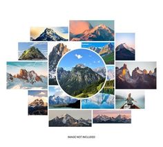 many different pictures are arranged in the shape of a circle, including mountains and clouds