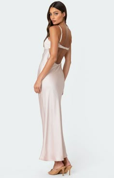 Edikted Vienna Open Back Satin Maxi Dress | PacSun Elegant Open Back Dress, Pink Simple Dress, Pink Maxi Length Slip Dress, Pink Silk Satin Maxi Dress, Pink Satin Backless Maxi Dress, Low Back Satin Maxi Dress Pale Yellow, Spring Pink Maxi-length Backless Dress, Senior Hoco, Hoco Inspo