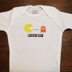 Custom Printed Long Sleeve Onesie 100% Organic Cotton Pacman Funny Onesie We Ship The Very Next Day Fun Cotton Shirt For Playtime, Long Sleeve Cotton Onesie With Graphic Print, White Long Sleeve T-shirt For Playtime, Casual Long Sleeve Onesie With Graphic Print, Casual Long Sleeve Graphic Print Onesie, Cute Cotton Onesie With Crew Neck, Cute Cotton Crew Neck Onesie, White Tops With Funny Print For Playtime, Casual Cotton Onesie With Crew Neck