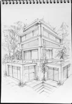 a drawing of a three story house