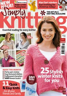 the cover of simply knits magazine with an image of a woman wearing a pink sweater