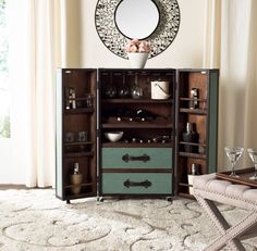 a living room scene with focus on the cabinet