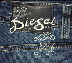 Diesel Brand, Denim Label, Denim Jeans Fashion, Street Style Outfits Men, Weird Shirts, Leather Label, Patched Jeans, Jean Accessories