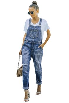 Sky Blue Distressed Bib Denim Overalls Ripped Denim Blue Jumpsuit, Medium Wash Denim Jumpsuit, Ripped Dark Wash Denim Jumpsuit For Spring, Trendy Ripped Blue Denim Jumpsuit, Trendy Distressed Dark Wash Denim Jumpsuit, Trendy Dark Wash Distressed Denim Jumpsuit, Distressed Denim Jumpsuit In Dark Wash, Distressed Denim Blue Jumpsuit, Distressed Denim Jumpsuit For Fall