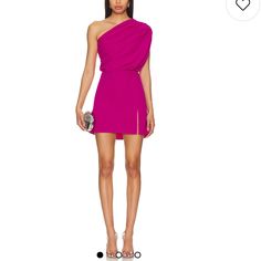 Item Runs True To Size 100% Polyester Dry Clean Only Unlined Pull-On Styling One-Shoulder Styling Crepe Fabric With Side Slit Color: Dark Hot Pink Amanda Uprichard, Crepe Fabric, Dress First, Hot Pink, One Shoulder, Dry Clean, Mini Dress, Womens Dresses, Pink