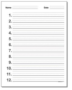 a blank paper with lines and numbers on the front, in white ink that says name date