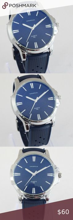 Men's Sports Watch Silver Case Dark Blue Dial Blue Tropical Rubber Strap 46mm Power Man, Mens Sport Watches, Best Watches For Men, Looks Black, Stylish Watches, Men Model, Sports Watch, Cool Watches, Silver Watch