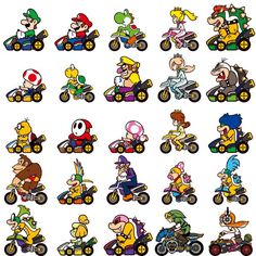 an image of mario kart and friends on motor scooters sticker sheet