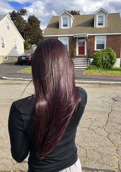 Dark Red Hair Color Burgundy Deep, Dark Cherry Plum Hair, Plum Tinted Brown Hair, Burgundy Long Hair, Dark Cherry Coke Hair, Plum Hair With Blonde Highlights, Straight Burgundy Hair, Dark Cherry Coke Hair Color, Cherry Red Hair Straight