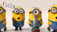 three minion characters are standing in front of each other