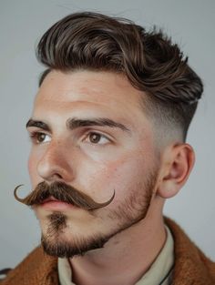 Goatee And Mustache Style, Man Beard Style, Mustache Styles For Men, Men Beard Style, Goatee Beard Styles, Man With Moustache, French Mustache, Curly Mustache, Van Dyke Beard