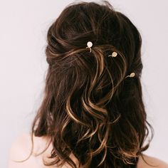 "A minimal hair pin featuring a single dot of metal is perfect for tucking up smaller pieces of hair. Each one is lightly textured on the backside to give some extra grip. Each one is made to order by hand in our small, Portland, Oregon studio. We use solid white brass to create a product that will be durable and long lasting, as well as beautiful and elegant in its simplicity. *measures 2.75\" long *made with solid white brass *handmade in Portland, Oregon, USA Also available in yellow brass: h Pin Hairstyle, Brass Hair Pin, Minimal Hair, Silver Hair Pin, Oregon Usa, Hair Stick, Trending Hairstyles, Long Blonde Hair, Crown Hairstyles