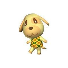 the animal crossing character is wearing a green and yellow shirt