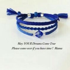 two blue and white bracelets with silver beads