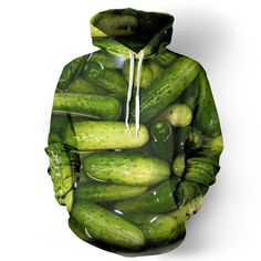 Pickle Hoodie @Sarah Elizabeth OMG!! was looking for pickling recipes and found this gem!! Need one!! Vegetable Prints, Homemade Pickles, S'mores, Loose Pullover, Pickling Recipes, Food Humor, Fruits And Vegetables