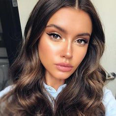 Light Makeup Looks, Yellow Bodysuit, Glowing Radiant Skin, Best Natural Makeup, Makeup Tip, Purple Knit, Luscious Hair, Brunette Balayage Hair