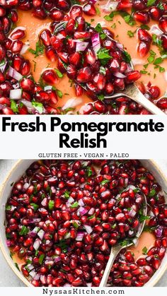 Fresh pomegranate relish is a bright and flavorful condiment that can be served with chicken, turkey, fish, or salad. A delightfully tart and juicy twist on classic cranberry relish that would be perfect for Thanksgiving dinner! Vegan, gluten free, paleo, refined sugar free. Creamy Corn Casserole, Healthy Gluten Free Breakfast, Fit Recipes, Super Salads, Dinner Vegan, Cranberry Relish, Turkey Dinner, Elimination Diet, Veggie Side Dishes