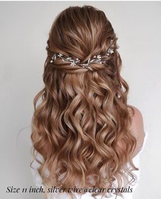 VsFilipchenko Confirmation Hairstyles Half Up, Wedding Hair Partially Up, Silver Hair Vine, Crystal Hair Vine, Prom Hairstyles For Long Hair, בר מצווה, Bridal Hair Vine, Hair Jewelry Wedding, Wedding Hair Pieces