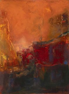 an abstract painting with red and orange colors