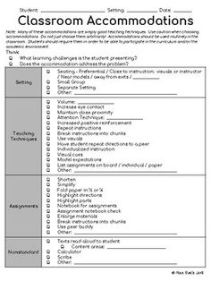 the classroom accommodations form is shown in black and white