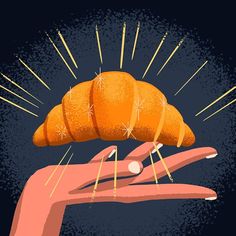 an illustration of a hand holding a piece of bread