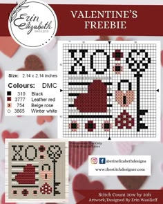 the cross stitch pattern for valentine's freebie