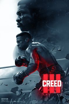 the movie poster for creed ii is shown in black and red with an image of a man