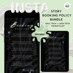 Professional Booking Policy Instagram Story Templates Bundle, Nail Techs, Lash Artists, Hairstylists, Instagram Highlights Elevate your salon game with our Professional Booking Policy Instagram Story Templates Bundle!  Designed specifically for nail techs, lash techs, and hairstylists, these templates are crafted to streamline your booking process and ensure seamless communication with your clients. ✨ In this bundle, you'll receive two eye-catching banners. But here's where the magic happens - w Booking Policy, Policy Template, Small Business Advice, Lash Tech, Story Templates, Instagram Highlights, Social Media Templates, Lash Artist