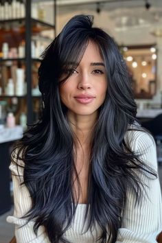 Woman with black hair featuring side-swept feathered bangs for added softness and movement. Bangs On Black Hair, Feathered Bangs, Swept Bangs, Side Swept Bangs, Side Swept, Easy Sides, Side Bangs, Style Upgrade, Latest Hairstyles