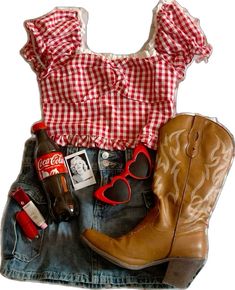 Styling White Cowboy Boots, Vintage Americana Clothes, Farmers Daughter Aesthetic Outfits, American Coquette Outfits, 1960's Outfits, American Vintage Outfits, Farmers Daughter Outfit, Americana Style Fashion, Vintage Americana Outfits