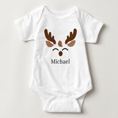 festive Christmas boy reindeer add name first Baby Bodysuit, Infant Boy's, Size: Newborn, White Gender: male. Christmas Baby Clothes, Custom Baby Onesies, Baby Christmas Outfit, Boys Christmas, Silhouette Projects, First Baby, Disney Gifts, Star Wars Gifts, Wedding Pinterest