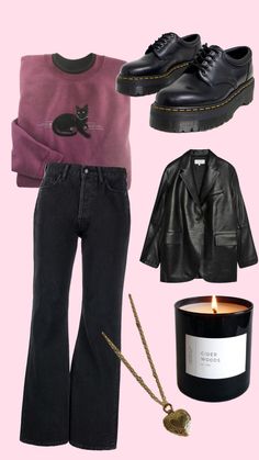 Edgy Outfit Inspiration, Purple Inspired Outfits, Purple 90s Outfit, Cat Outfit Aesthetic, Lana Del Ray Inspired Outfits, Girly Black Outfits, Plum Sweater Outfit, Dark Purple Shirt Outfit, Plum Outfit Ideas