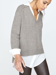 Women's Looker Layered V-Neck, Taupe/White Easy A, Getting Dressed, Online Checks, Cashmere Blend Sweater, Sleepwear Women, V Neck Sweater, Get Dressed, Cashmere Sweaters, Neck Designs