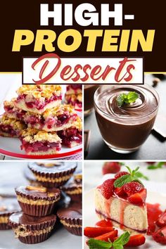 high protein desserts collage with text overlay