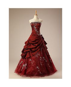 Shop affordable burgundy ballgown embroidered strapless long gown with ruffles online. Free Shipping and Custom-made. Pro since 2009. Red And Silver Dress, 18th Century Ball Gown, Red Ball Dress, Victorian Ballgown, Red Princess Dress, Princess Dress Red, Gown With Ruffles, 1800s Dresses, Debut Gowns