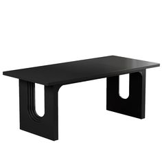 a black table with an oval shaped design on the top and bottom, in front of a white background