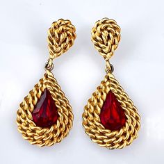 "In Excellent Condition  Vintage YSL pierced Crystal Red Earrings Both signed  Almost 2\" Will arrive in a jewelry box and velvet pouch." Ysl Vintage Jewelry, Ysl Earrings, Miriam Haskell Necklace, Ysl Jewelry, Ysl Vintage, Saint Laurent Vintage, Fast 5, Vintage Ysl, Red Earrings