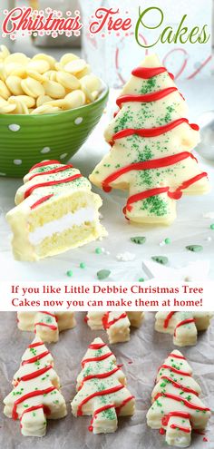 christmas tree cookies with white frosting and green sprinkles