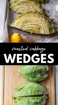 lettuce is cut into wedges on a cutting board