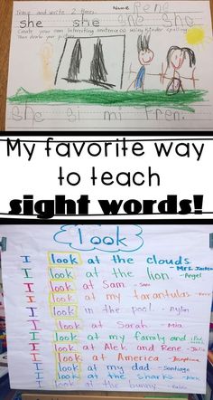 two pictures with the words, my favorite way to teach sight words in front of them