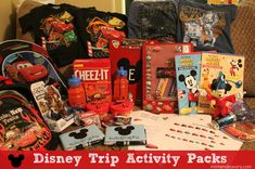 the disney trip activity packs are full of goodies and toys for kids to play with