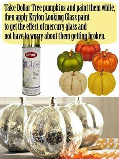 pumpkins and gourds with text that reads take dollar tree pumpkins and paint them white