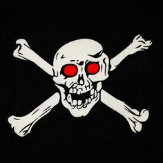 a skull and crossbones with red eyes on a black background